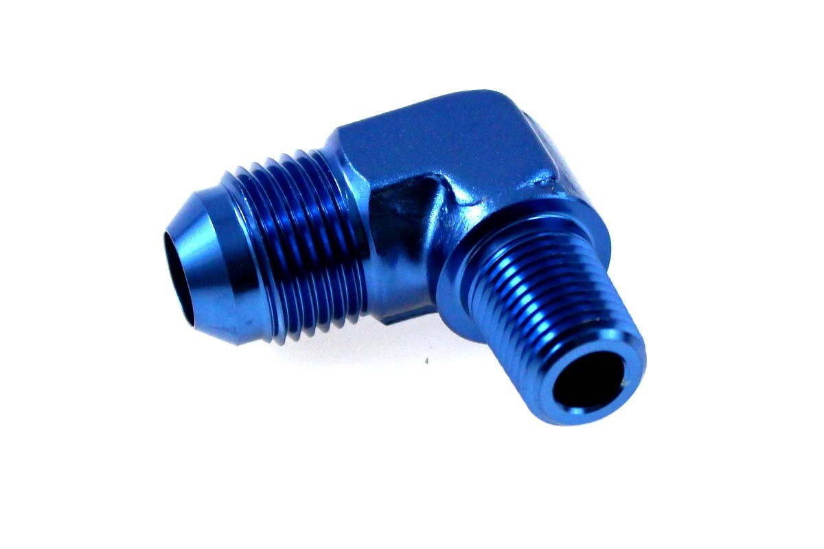 90° liitin: AN8 uros - 1/2” NPT uros