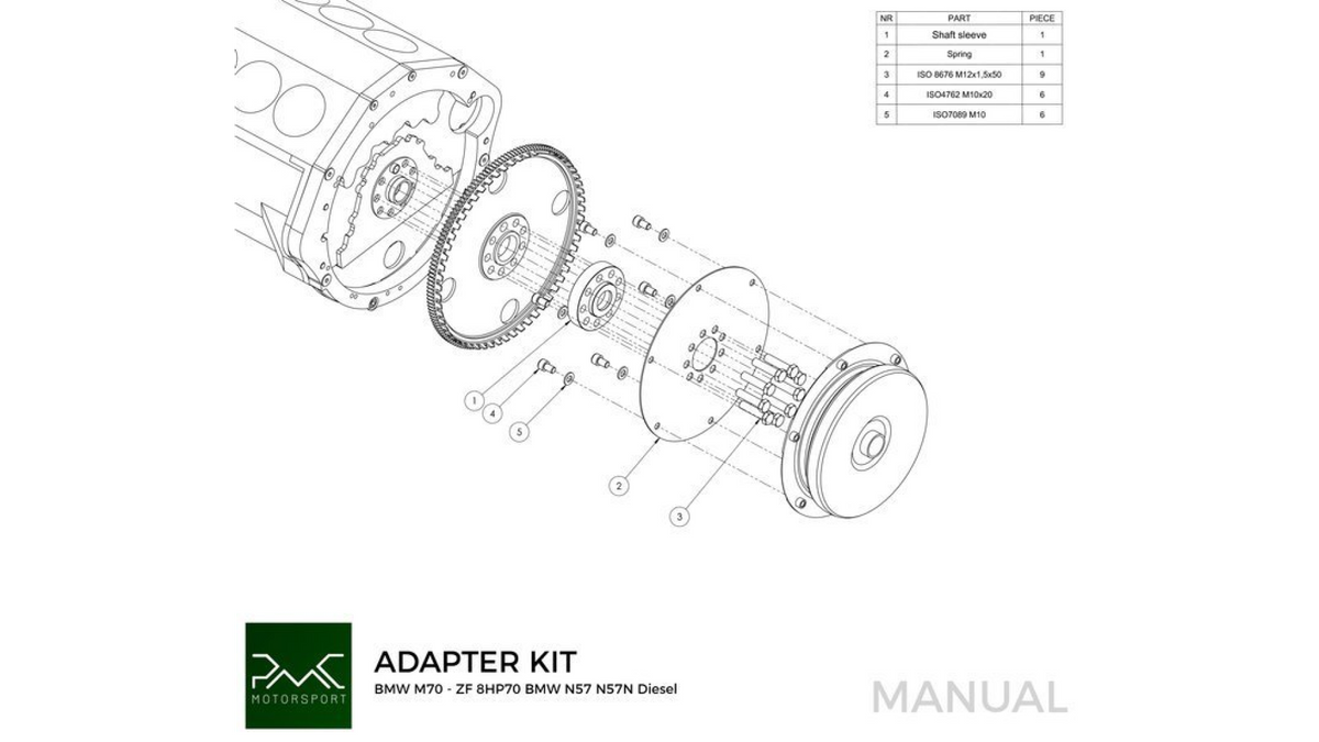Vaihteistoadapteri: BMW M70 → ZF 8HP70 (N57/N57N) | PMC