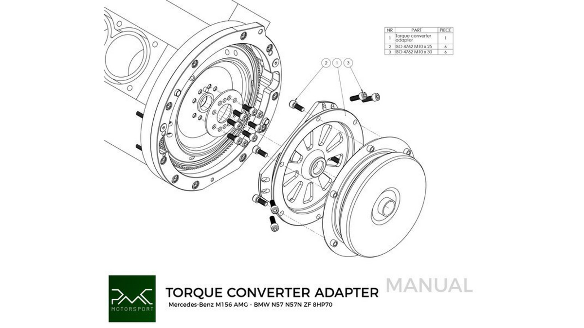 Vaihteistoadapteri: Mercedes-Benz M156 → BMW ZF 8HP70 (N57/N57N), F08HP-M156 | PMC