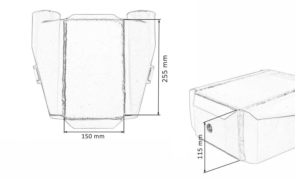 Vesi-ilmavälijäähdytin 150x255x115, 3" (lähdöt 2x90°)