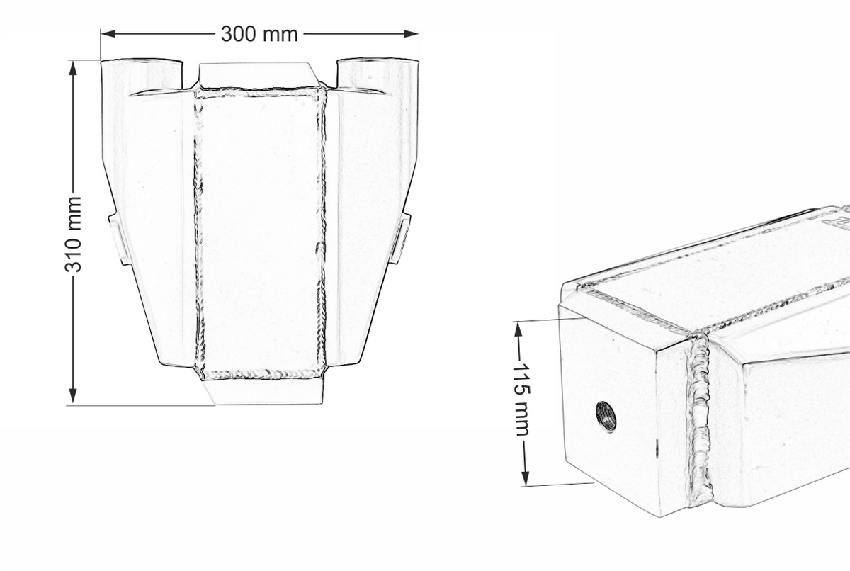 Vesi-ilmavälijäähdytin 255x115x115, 3" (lähdöt 2x90°)