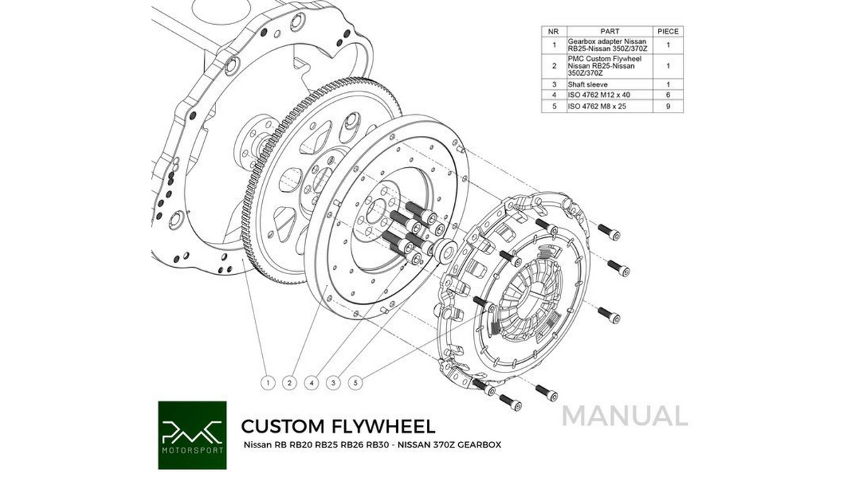 Vauhtipyörä moottorinvaihtoon: Nissan RB RB20 RB25 RB26 RB30 → Nissan 350Z Z33 370Z Z34, 250 mm | PMC